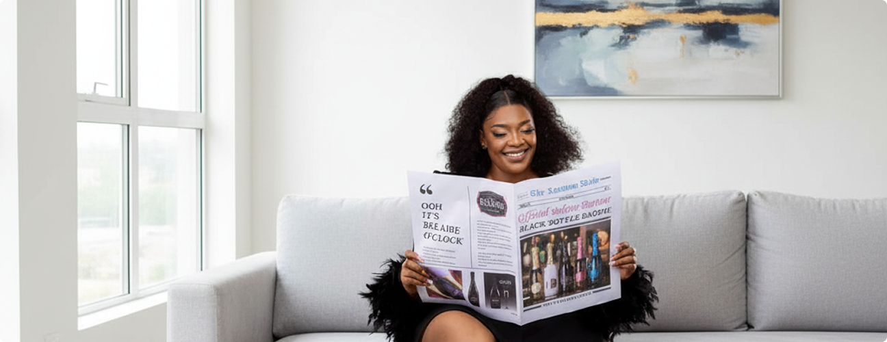 Woman reading newspaper with change of name publication